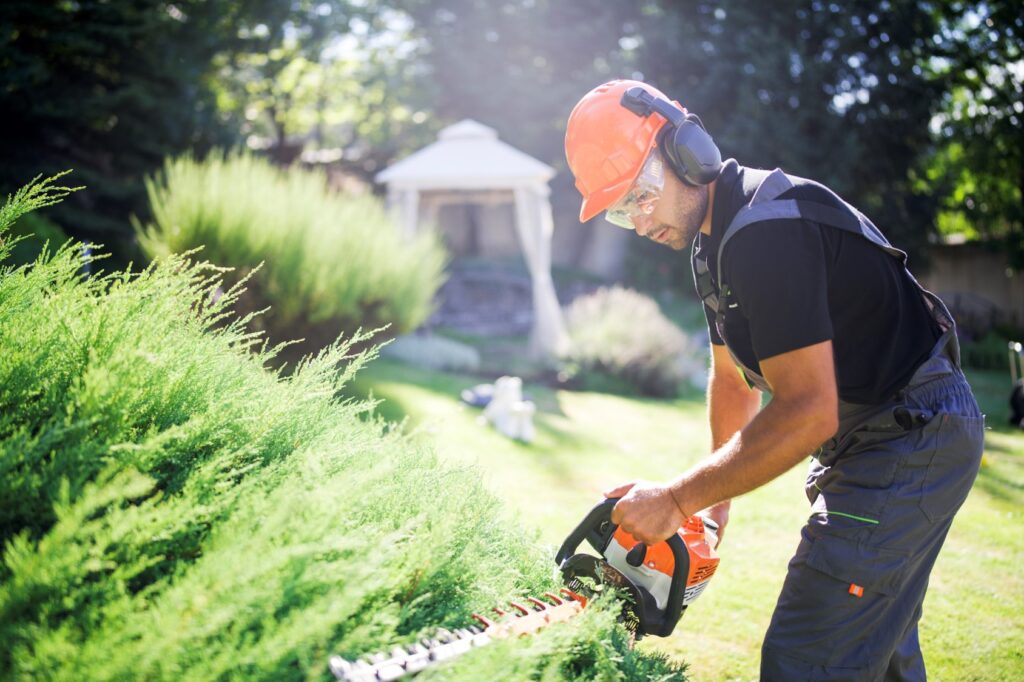 Maintenance team working on landscaping