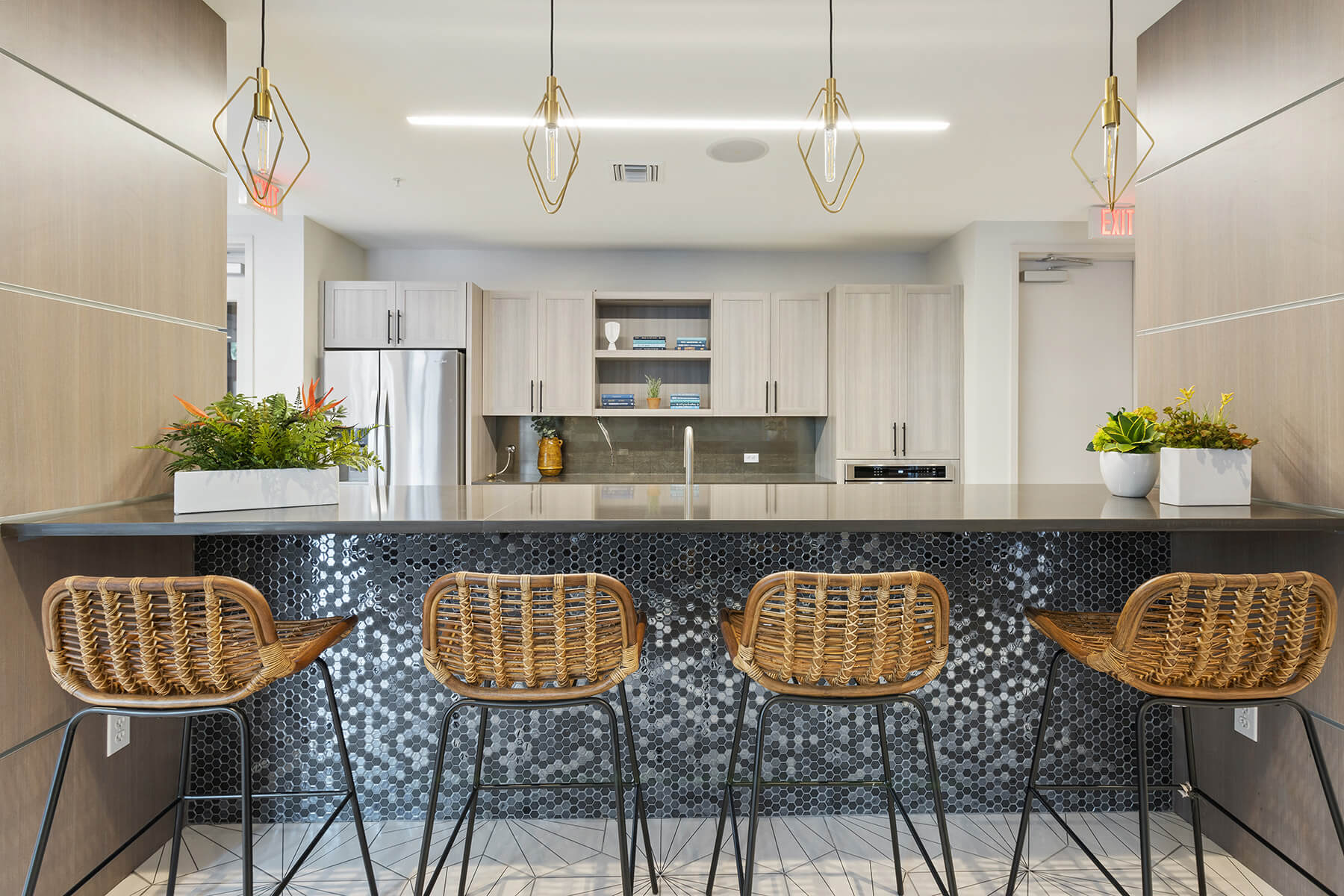 A community kitchen and bar stools in a new Fairfield property.