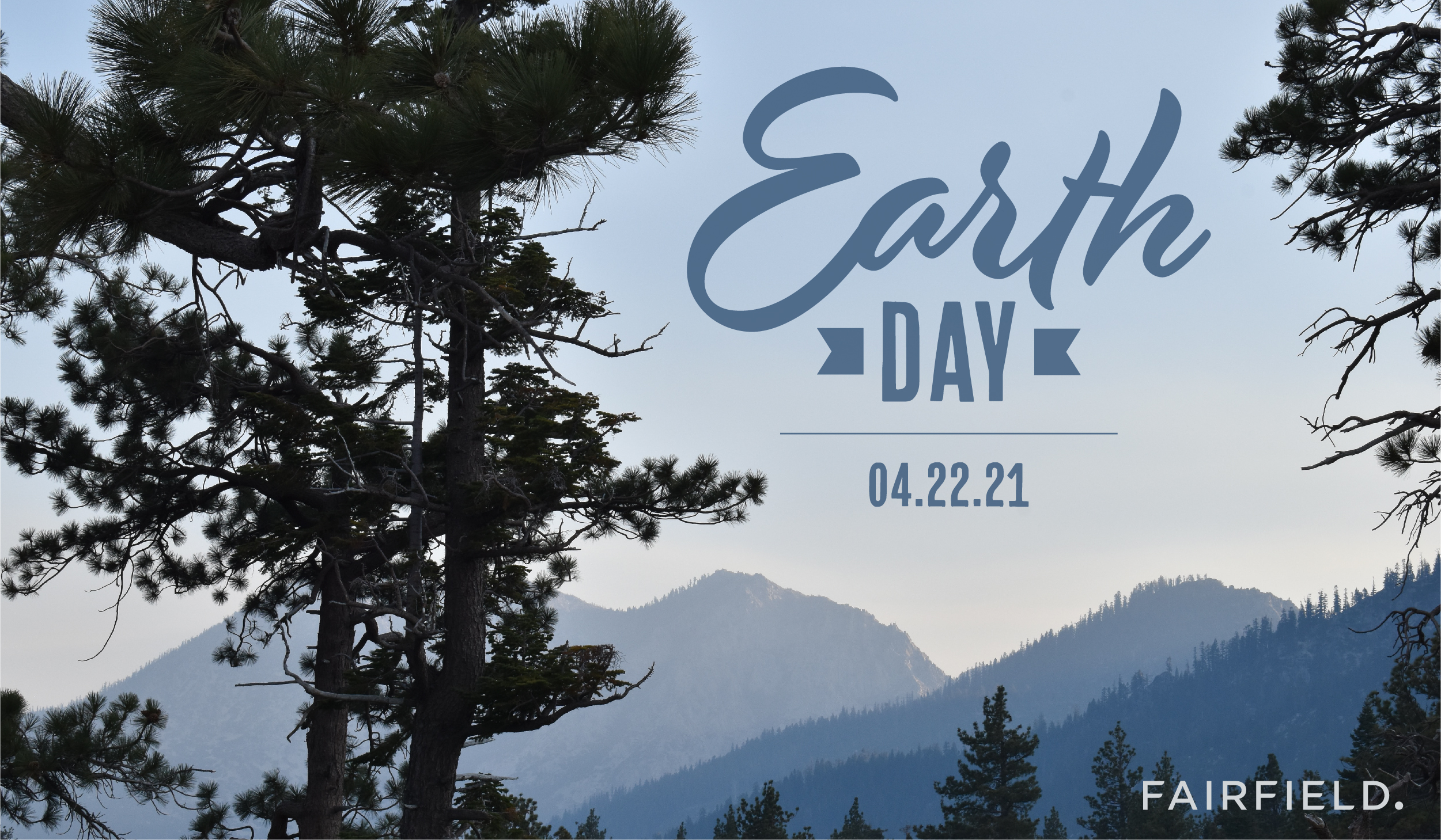 Earth Day graphic with a forest landscape.