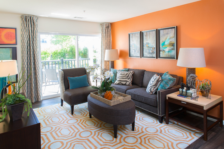 Interior living room at the Grand Orange Reserve Apartments.