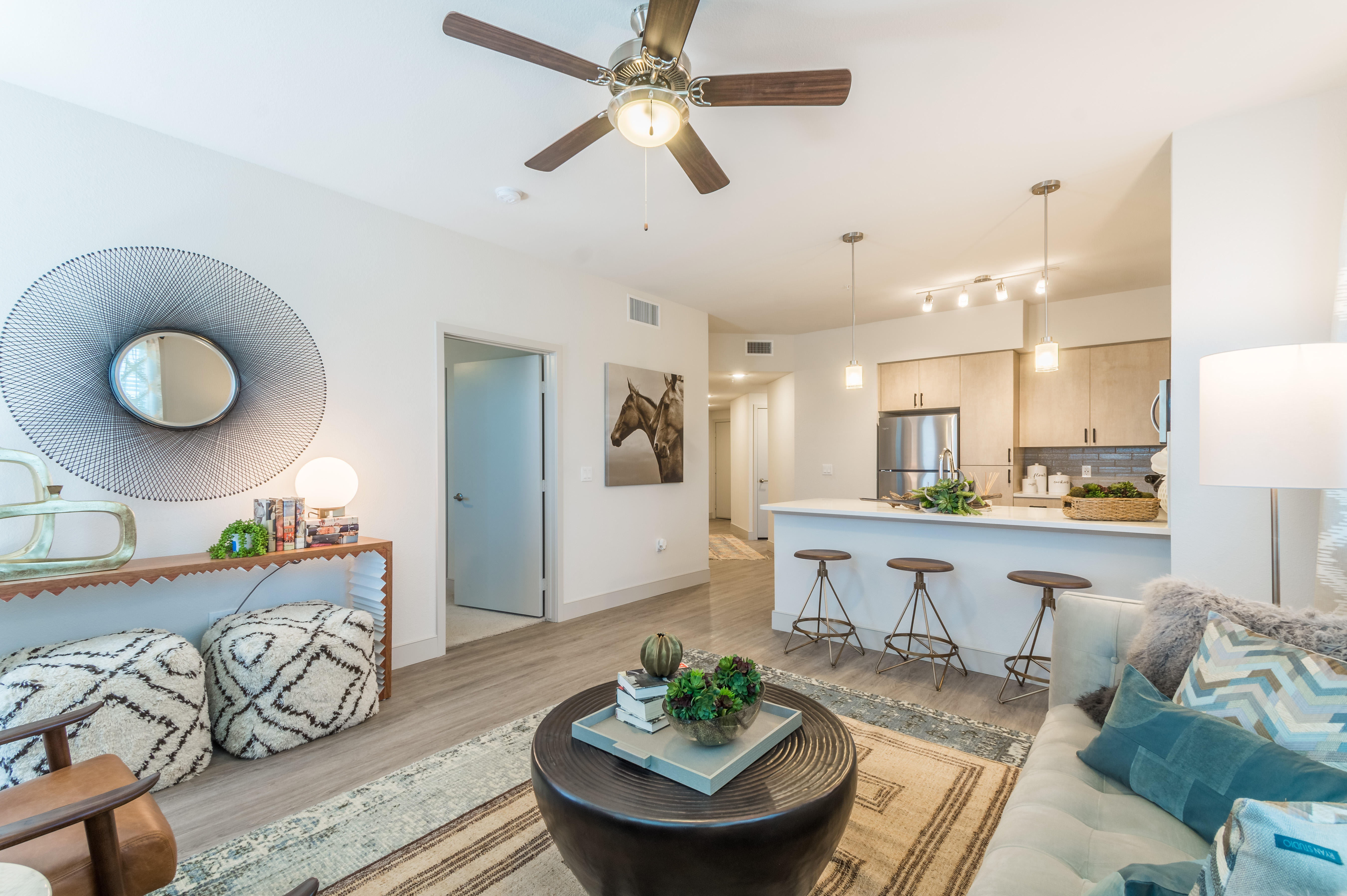 A cozy and neutral living room at a Fairfield property.