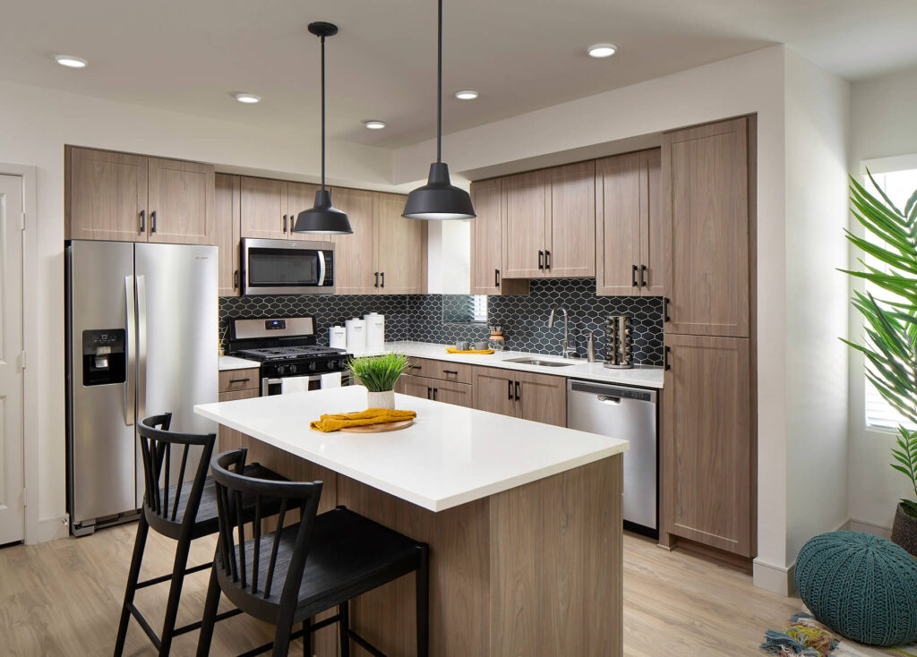 model sepia design package kitchen at the seaton apartments in san diego ca