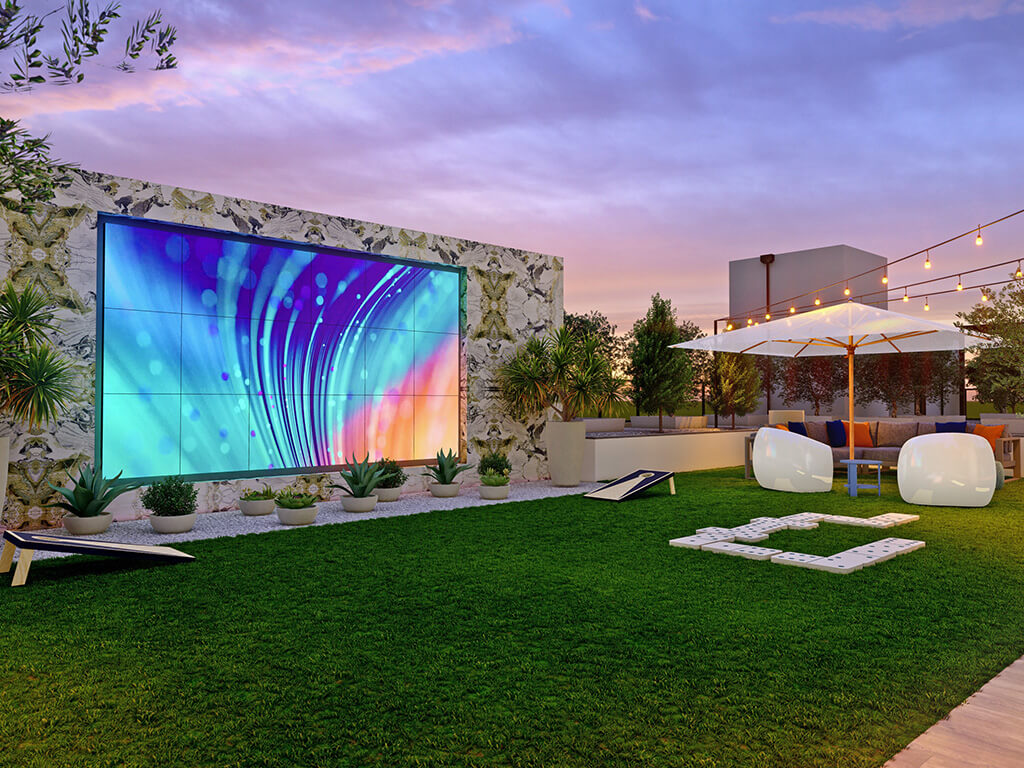 Outdoor theater at Aura and Vita, sister properties in Orange, CA