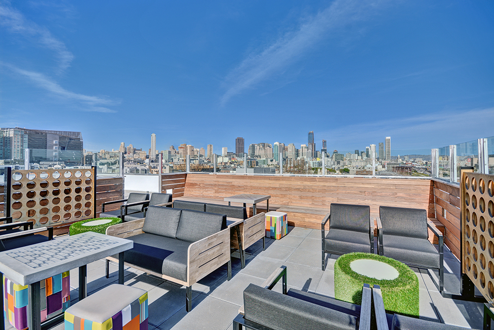 Skyline city views from L Seven's rooftop overlooking San Francisco