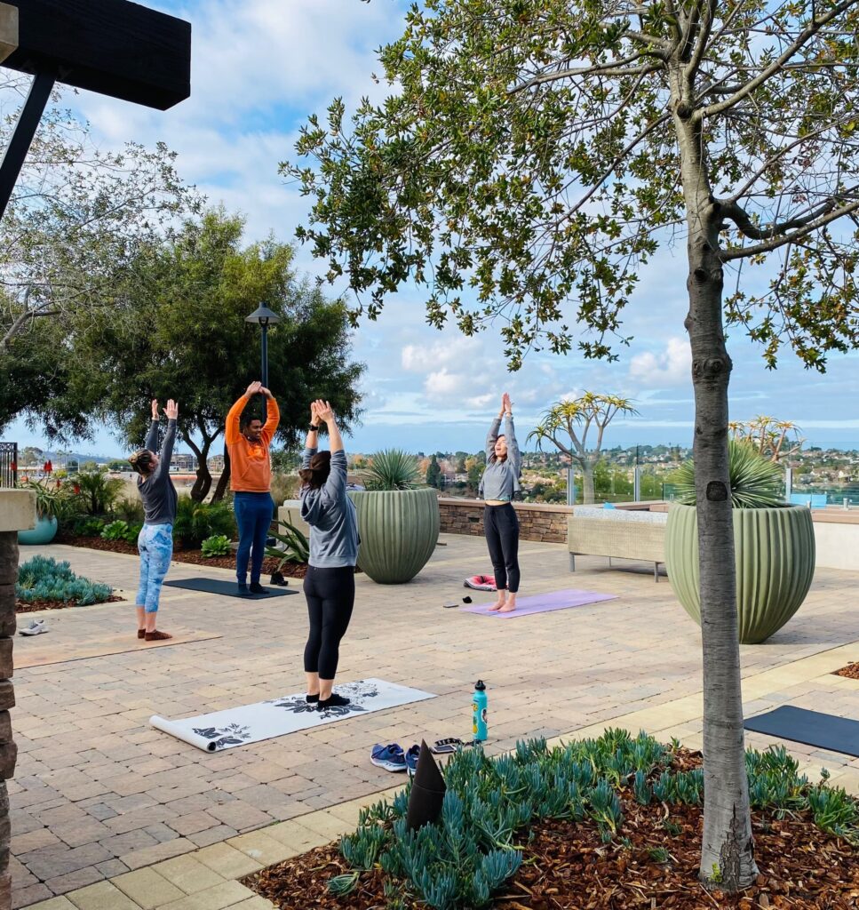 rooftop yoga at Skye Apartments